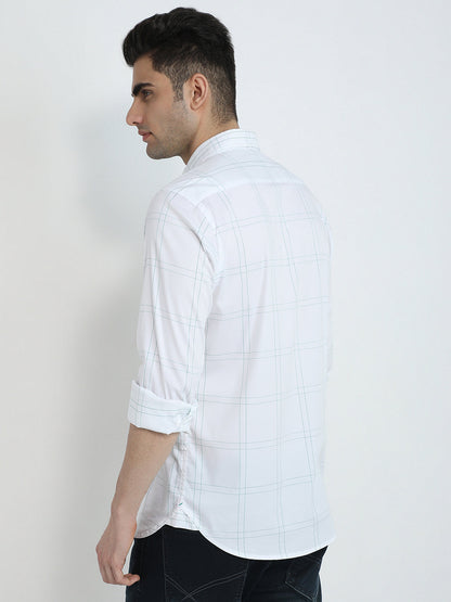 Colorplus Men White Checks Regular Fit Cotton Blend Full Sleeve Casual Shirt
