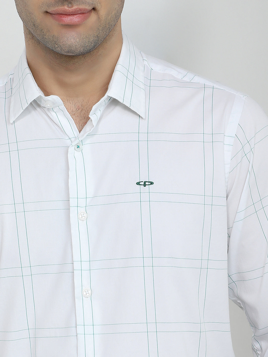 Colorplus Men White Checks Regular Fit Cotton Blend Full Sleeve Casual Shirt