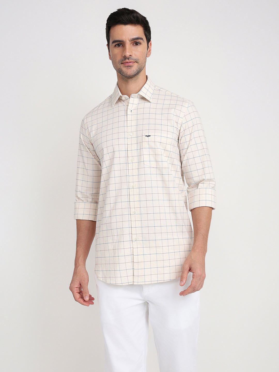 Colorplus Men Brown Checks Regular Fit Cotton Blend Full Sleeve Casual Shirt