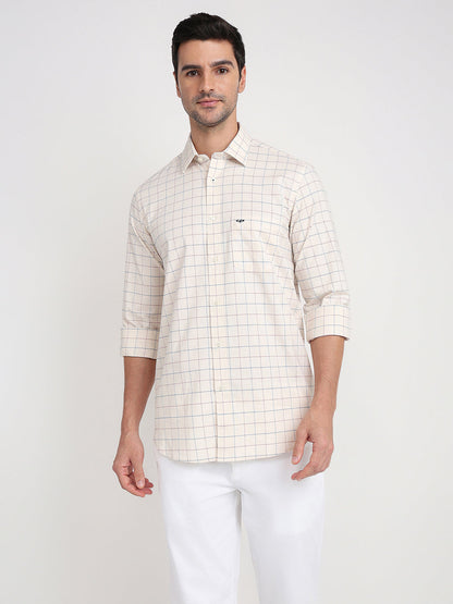 Colorplus Men Brown Checks Regular Fit Cotton Blend Full Sleeve Casual Shirt