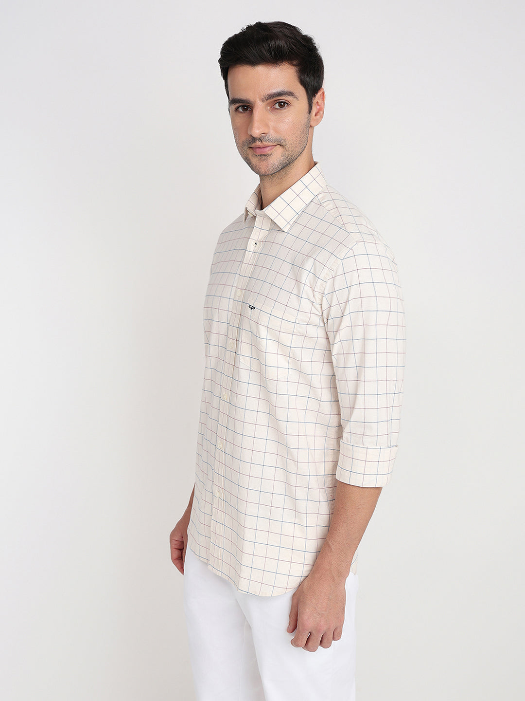 Colorplus Men Brown Checks Regular Fit Cotton Blend Full Sleeve Casual Shirt