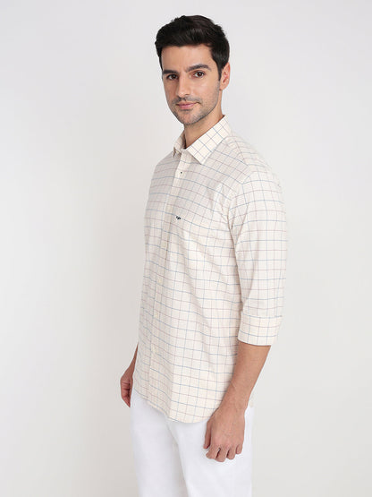 Colorplus Men Brown Checks Regular Fit Cotton Blend Full Sleeve Casual Shirt