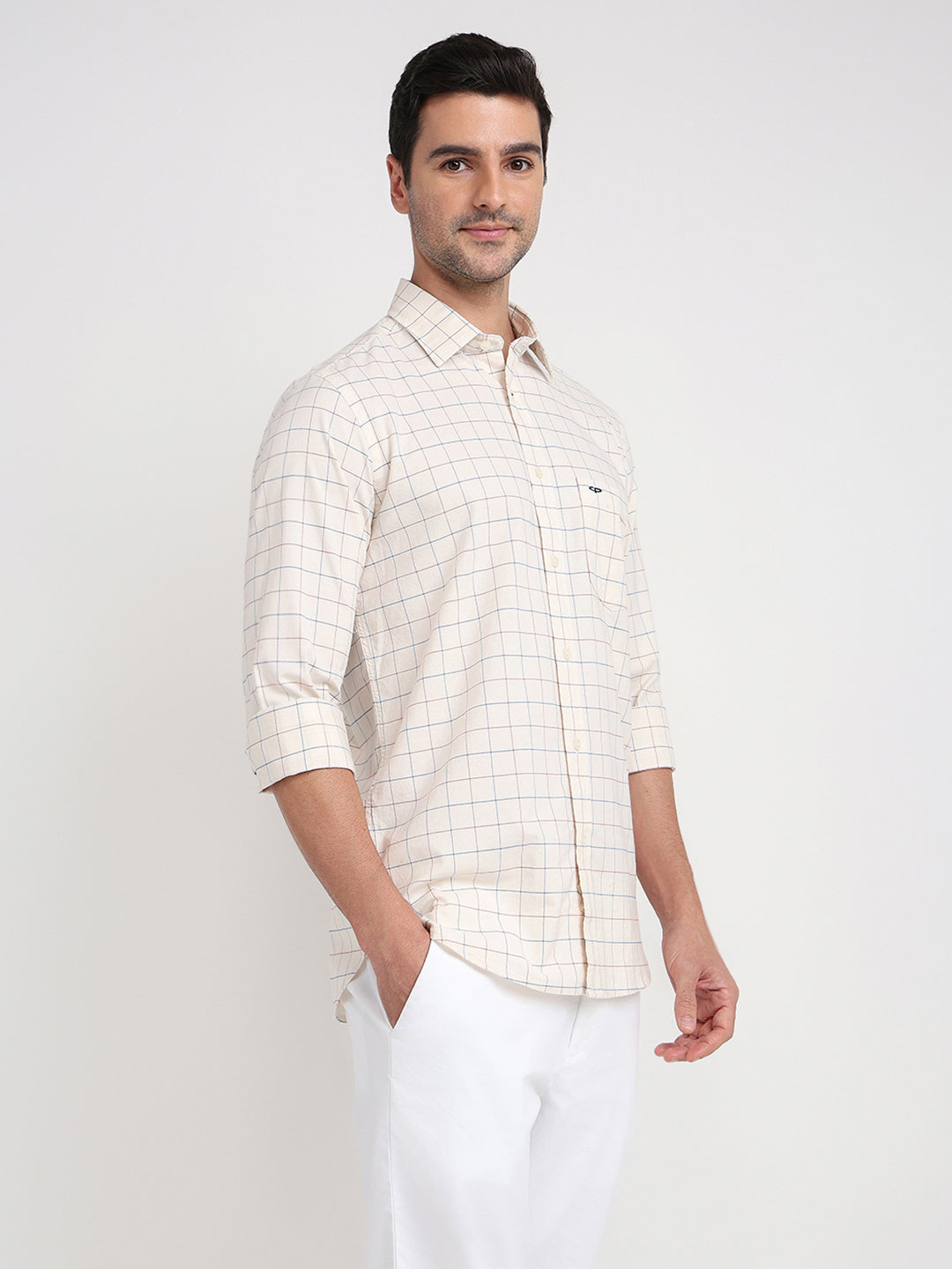 Colorplus Men Brown Checks Regular Fit Cotton Blend Full Sleeve Casual Shirt