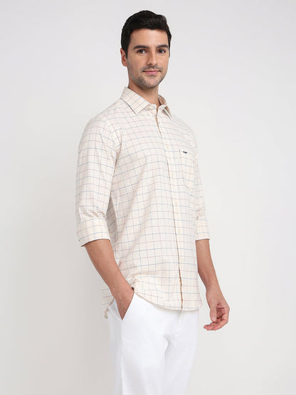 Colorplus Men Brown Checks Regular Fit Cotton Blend Full Sleeve Casual Shirt