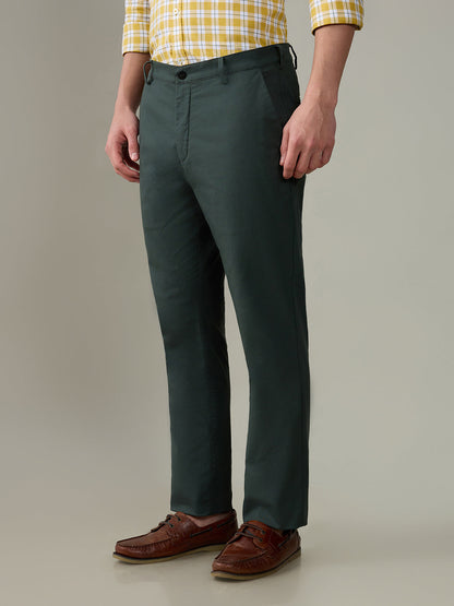 Colorplus Men Green Dobby Slim Fit Cotton Blend Trouser