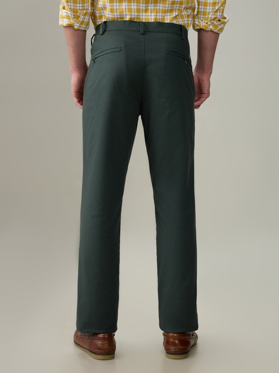 Colorplus Men Green Dobby Slim Fit Cotton Blend Trouser