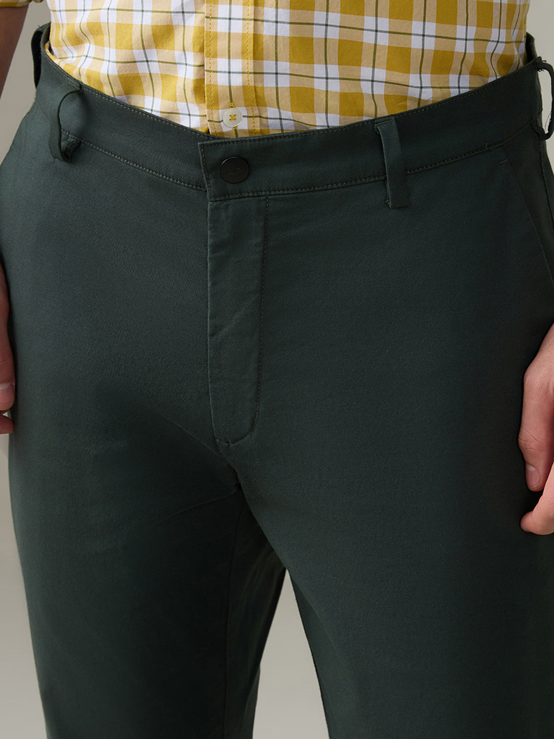 Colorplus Men Green Dobby Slim Fit Cotton Blend Trouser