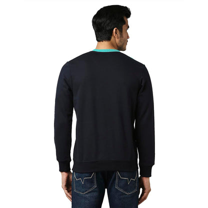 Park Avenue Men Blue Slim Fit Solid Cotton Polyster Blend Sweatshirts