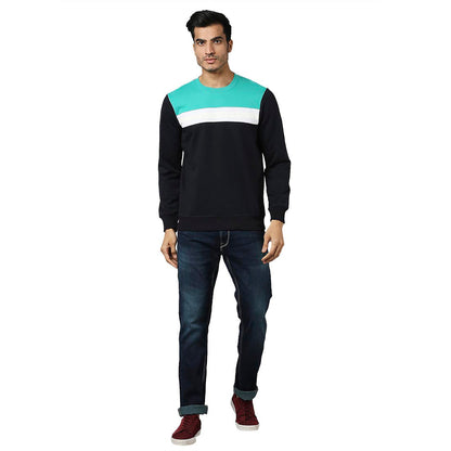 Park Avenue Men Blue Slim Fit Solid Cotton Polyster Blend Sweatshirts