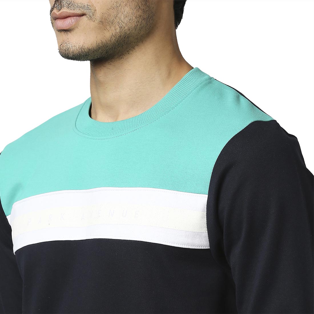 Park Avenue Men Blue Slim Fit Solid Cotton Polyster Blend Sweatshirts