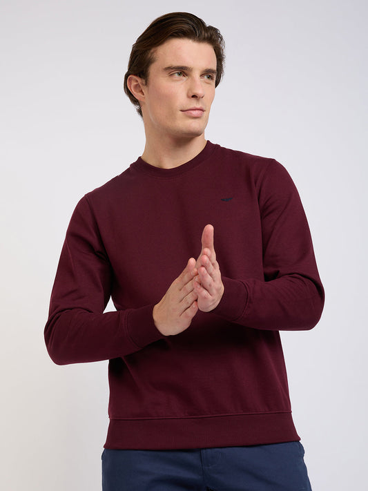 Park Avenue Men Red Solid Slim Fit Cotton Blend Round Neck Collar Sweatshirt