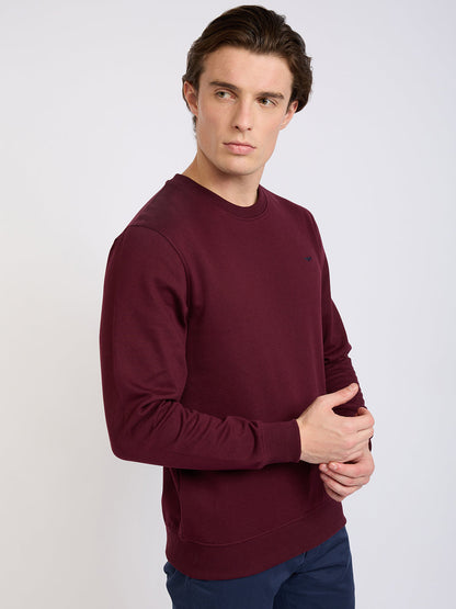 Park Avenue Men Red Solid Slim Fit Cotton Blend Round Neck Collar Sweatshirt