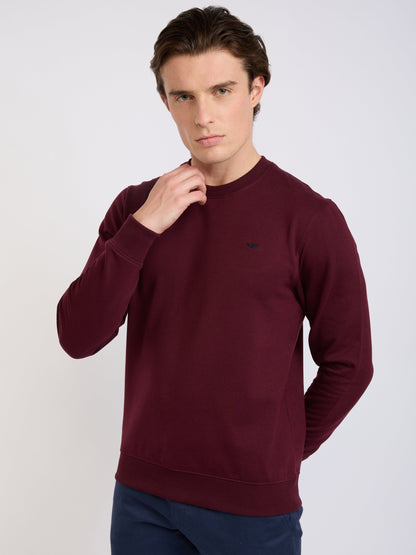 Park Avenue Men Red Solid Slim Fit Cotton Blend Round Neck Collar Sweatshirt