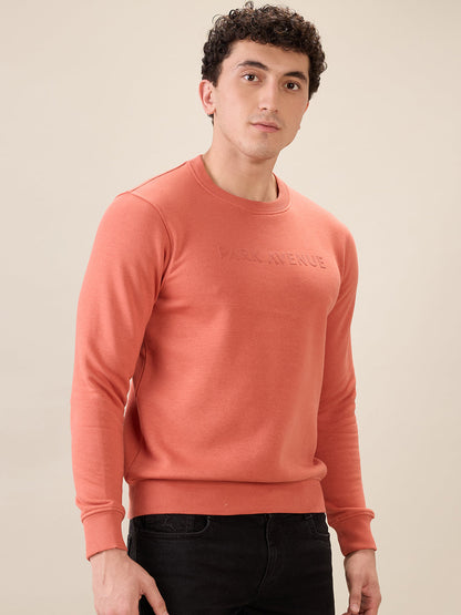 Park Avenue Men Red Solid Slim Fit Cotton Blend Round Neck Collar Sweatshirt