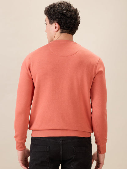 Park Avenue Men Red Solid Slim Fit Cotton Blend Round Neck Collar Sweatshirt