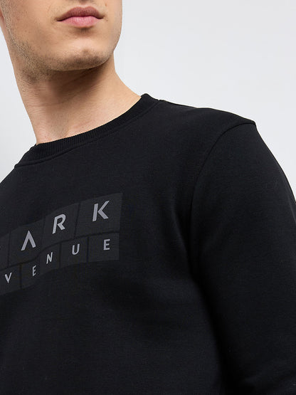 Park Avenue Men Black Printed Slim Fit Cotton Blend Round Neck Collar Sweatshirt