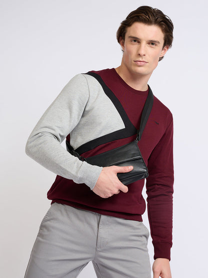 Park Avenue Men Red Cut & Sew Slim Fit Cotton Blend Crew Neck Collar Sweatshirt