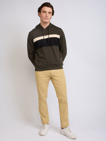 Park Avenue Men Green Cut & Sew Slim Fit Cotton Blend Sweatshirt