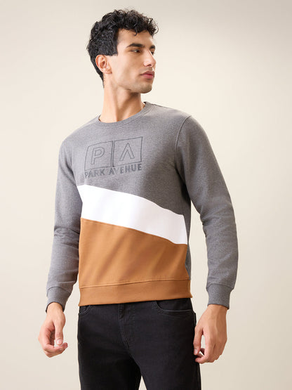 Park Avenue Men Black Cut & Sew Slim Fit Cotton Blend Crew Neck Collar Sweatshirt