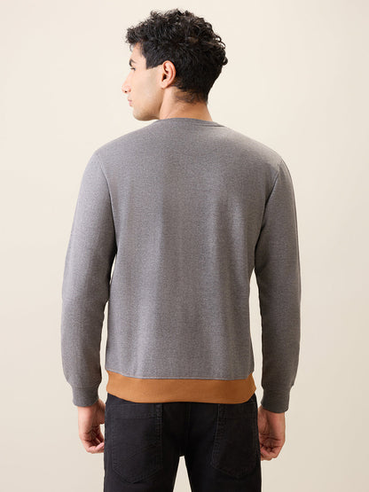 Park Avenue Men Black Cut & Sew Slim Fit Cotton Blend Crew Neck Collar Sweatshirt