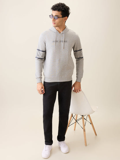 Park Avenue Men Grey Solid Slim Fit Cotton Blend Sweatshirt