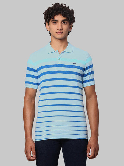 Park Avenue Men Blue Slim Fit Stripe T-Shirt