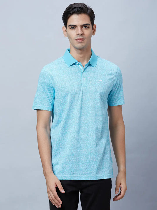 Men Petrol Regular Fit Print Cotton T-Shirt