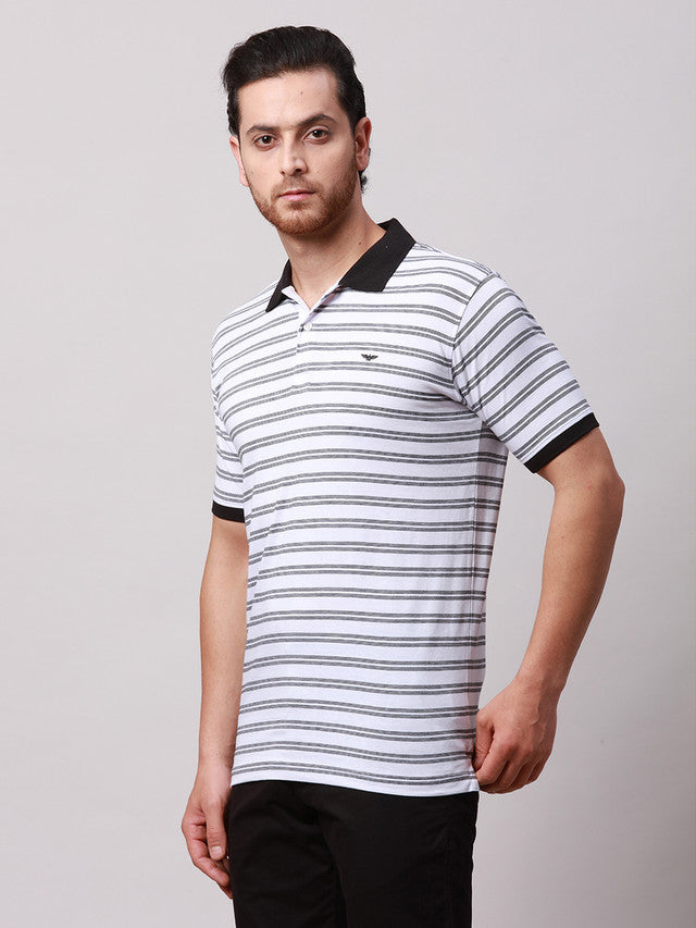 Park Avenue Black Stripe Slim Fit Half Sleeve Cotton Blend T-Shirt