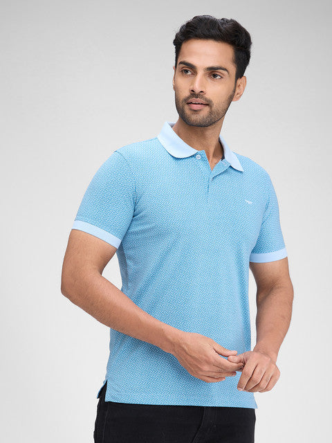 Park Avenue Men Blue Printed Slim Fit Cotton Blend T-Shirt