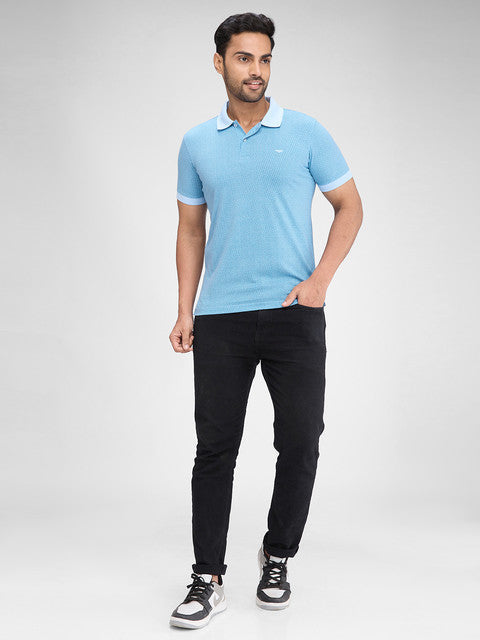 Park Avenue Men Blue Printed Slim Fit Cotton Blend T-Shirt