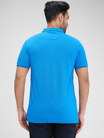 Park Avenue Blue Solid Slim Fit Half Sleeve Cotton Blend T-Shirt