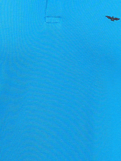 Park Avenue Blue Solid Slim Fit Half Sleeve Cotton Blend T-Shirt