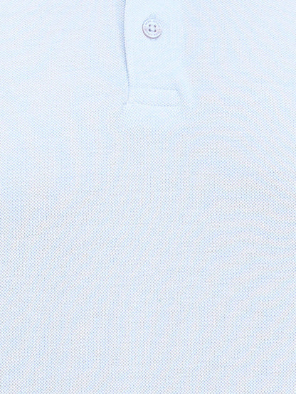 Park Avenue Blue Solid Slim Fit Half Sleeve Cotton Blend T-Shirt
