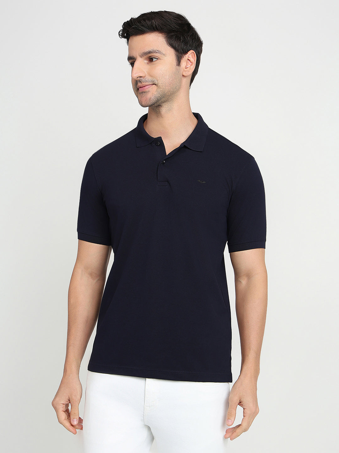 Park Avenue Men Blue Solid Slim Fit Cotton Blend Half Sleeve T-Shirt