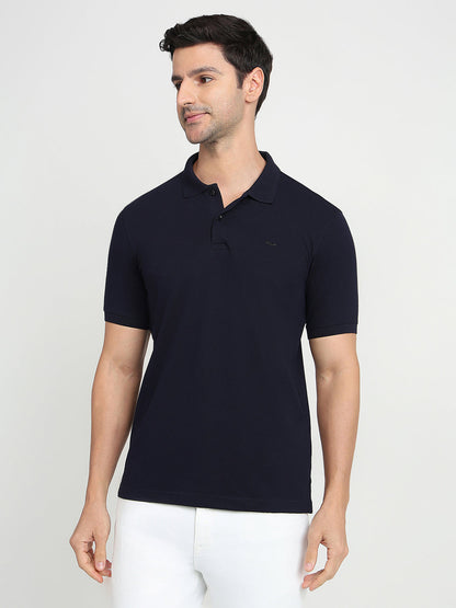 Park Avenue Men Blue Solid Slim Fit Cotton Blend Half Sleeve T-Shirt