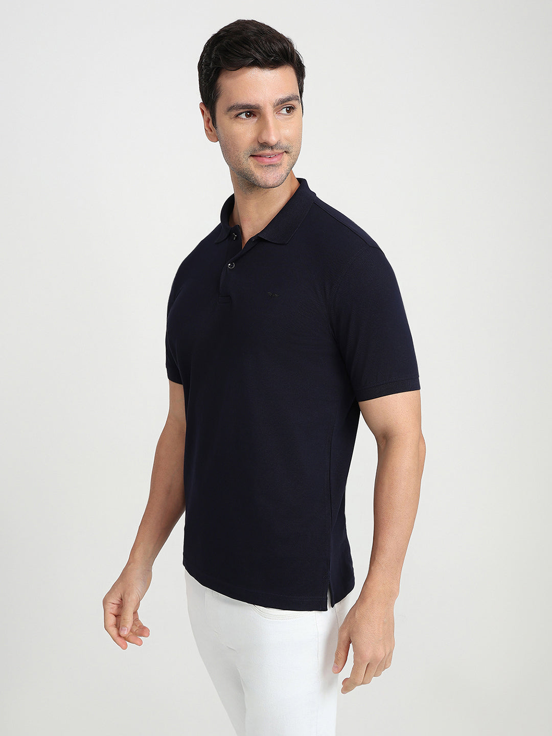 Park Avenue Men Blue Solid Slim Fit Cotton Blend Half Sleeve T-Shirt