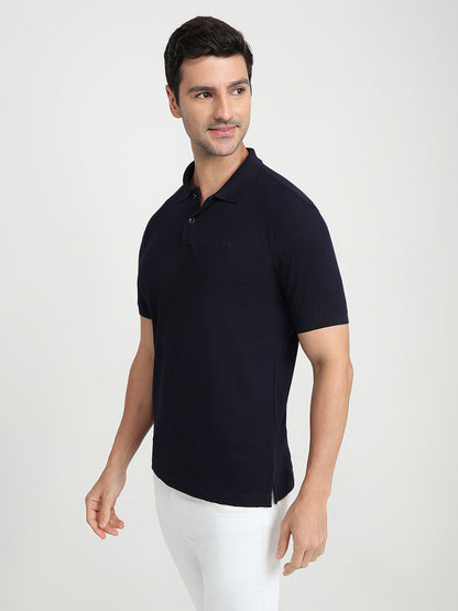Park Avenue Men Blue Solid Slim Fit Cotton Blend Half Sleeve T-Shirt