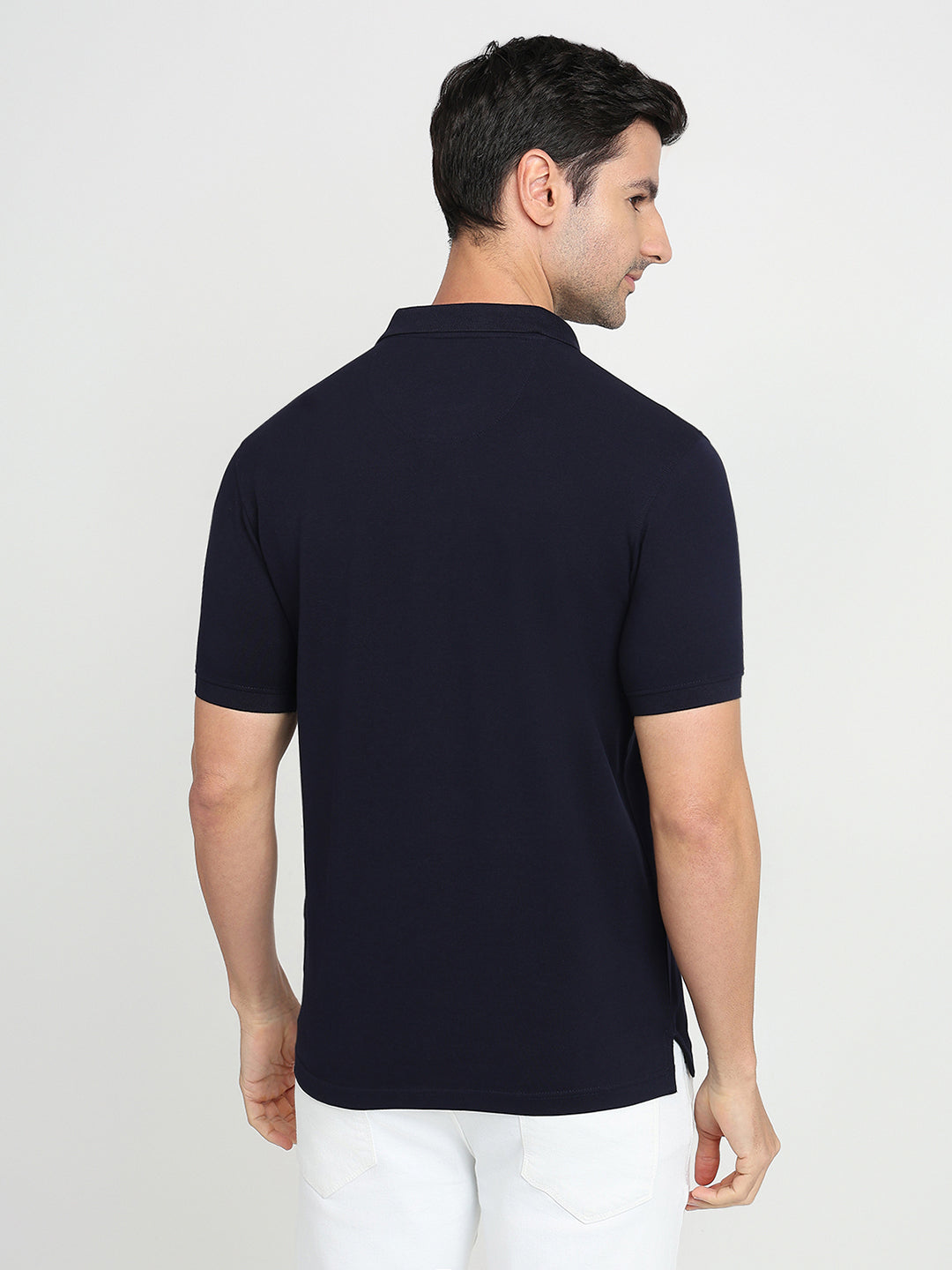 Park Avenue Men Blue Solid Slim Fit Cotton Blend Half Sleeve T-Shirt
