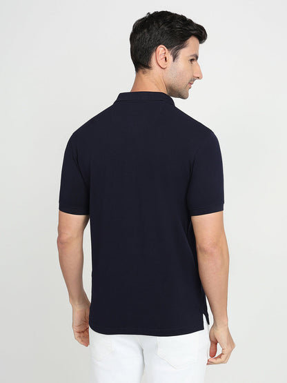 Park Avenue Men Blue Solid Slim Fit Cotton Blend Half Sleeve T-Shirt