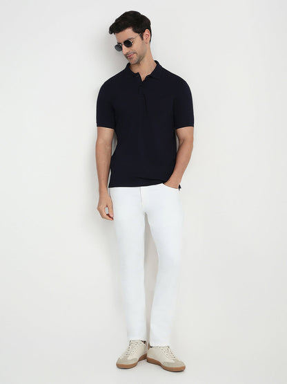 Park Avenue Men Blue Solid Slim Fit Cotton Blend Half Sleeve T-Shirt