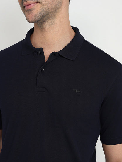 Park Avenue Men Blue Solid Slim Fit Cotton Blend Half Sleeve T-Shirt