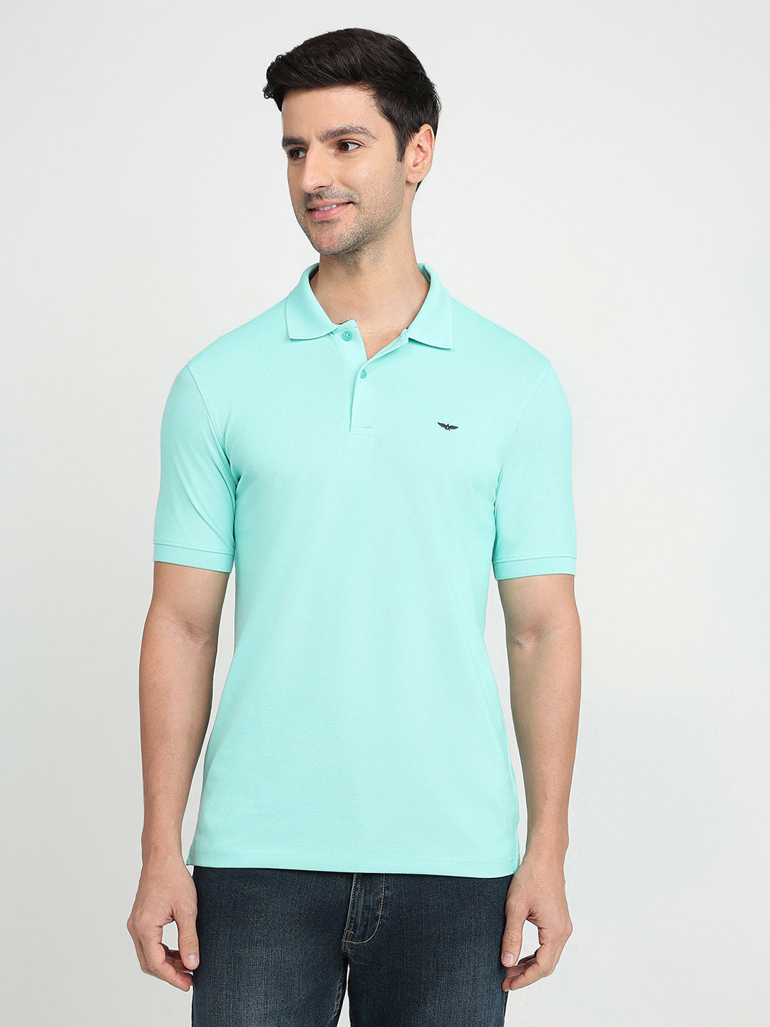 Park Avenue Men Green Solid Slim Fit Cotton Blend Half Sleeve T-Shirt