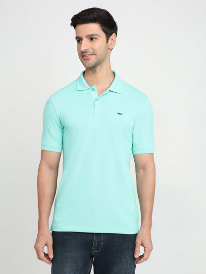 Park Avenue Men Green Solid Slim Fit Cotton Blend Half Sleeve T-Shirt