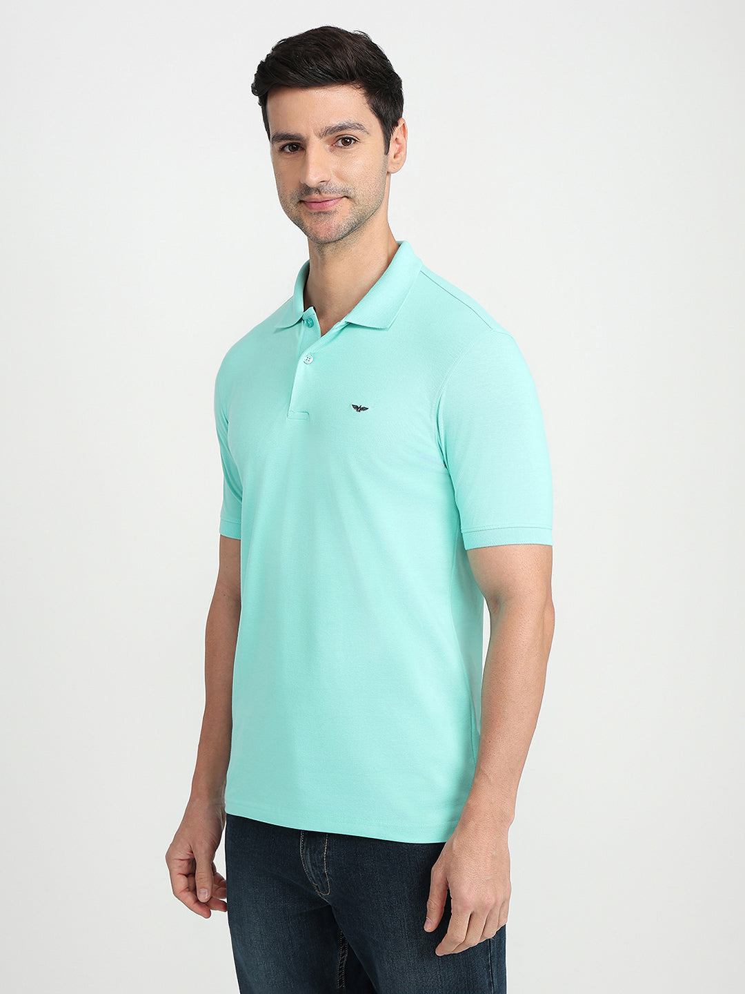 Park Avenue Men Green Solid Slim Fit Cotton Blend Half Sleeve T-Shirt