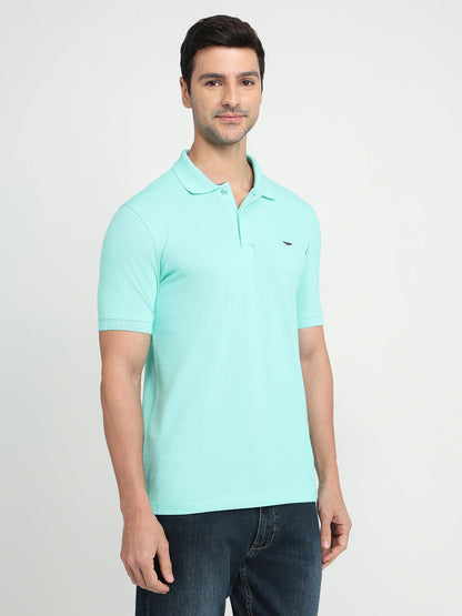 Park Avenue Men Green Solid Slim Fit Cotton Blend Half Sleeve T-Shirt