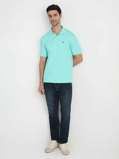 Park Avenue Men Green Solid Slim Fit Cotton Blend Half Sleeve T-Shirt