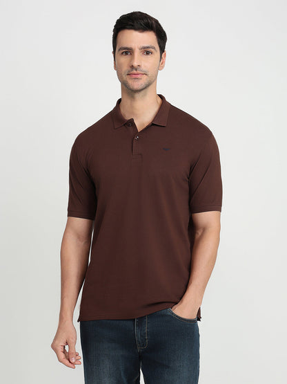 Park Avenue Men Brown Solid Slim Fit Cotton Blend Half Sleeve T-Shirt