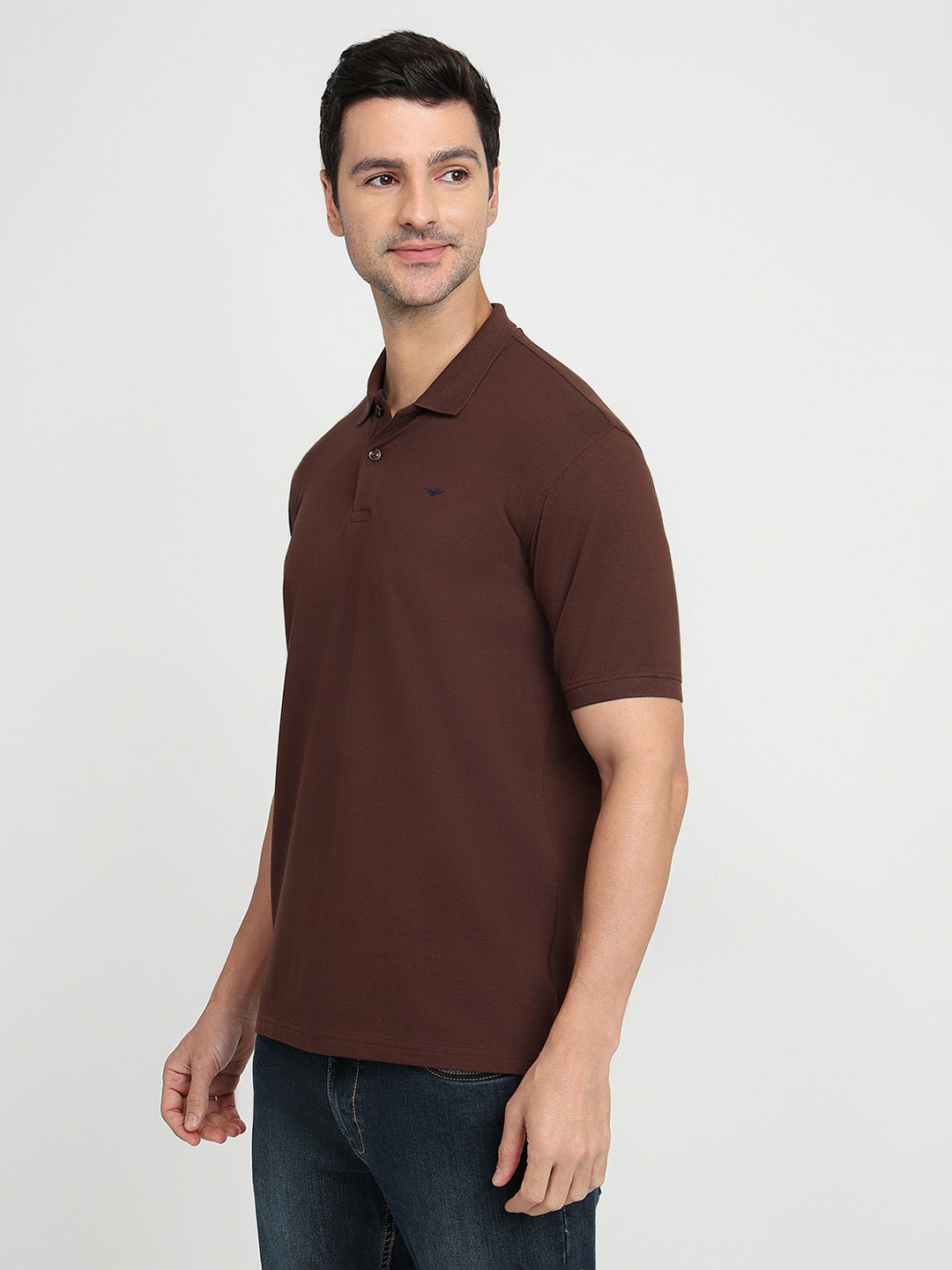Park Avenue Men Brown Solid Slim Fit Cotton Blend Half Sleeve T-Shirt