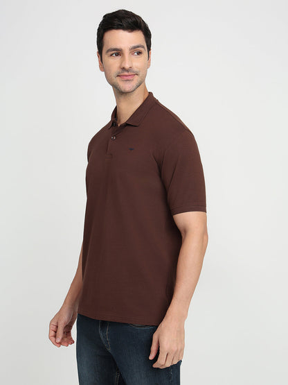 Park Avenue Men Brown Solid Slim Fit Cotton Blend Half Sleeve T-Shirt