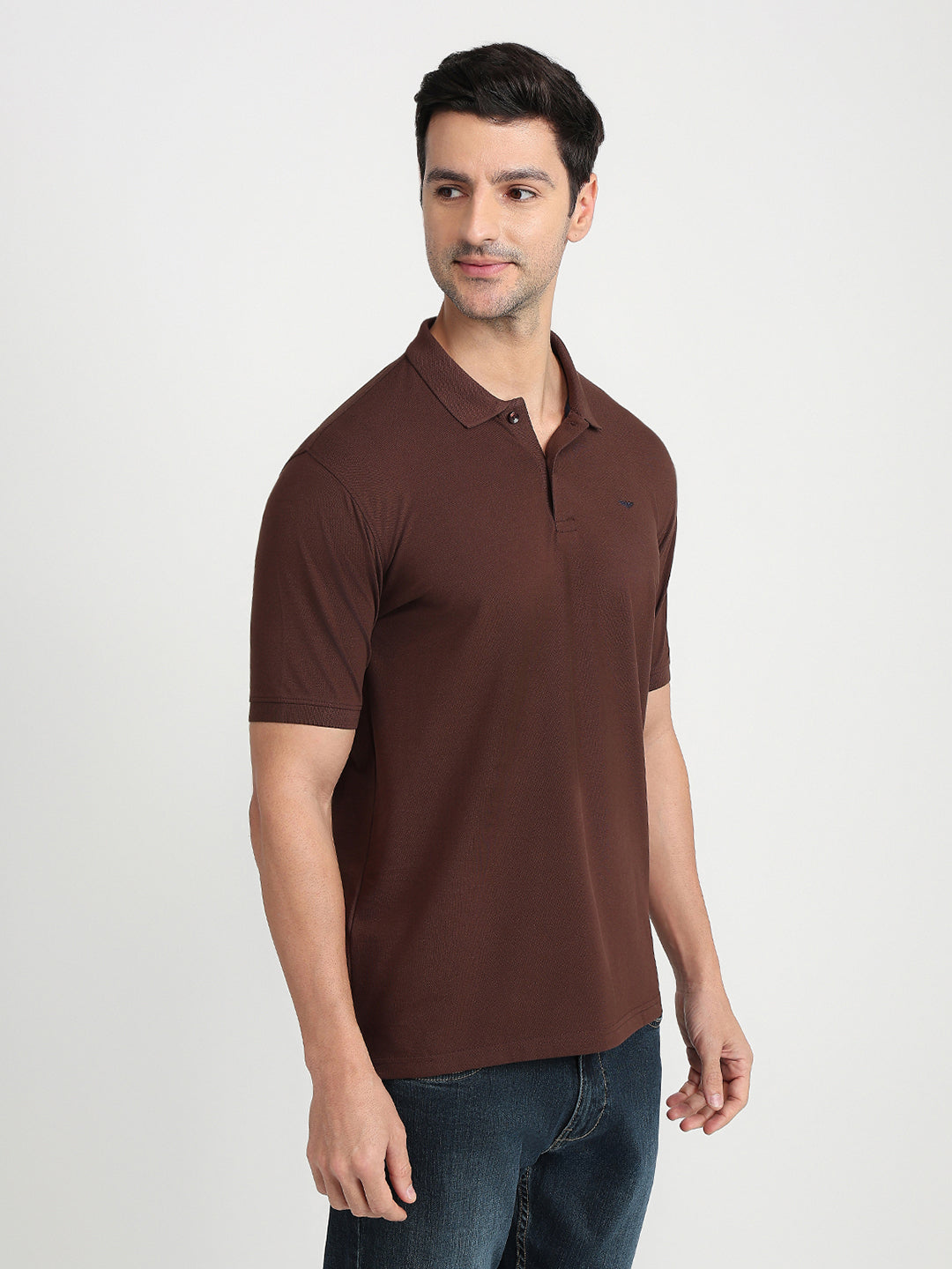 Park Avenue Men Brown Solid Slim Fit Cotton Blend Half Sleeve T-Shirt